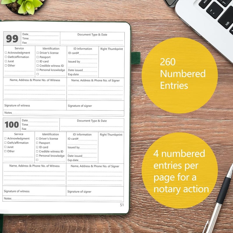Homlive Notary Journal Log Book, 7”x10 Notary Book, Notary Log Books Notary Public Journal for Notarial Acts, Hardcover Notarial Journal, 120gsm Thick Paper, 136 Numbered Pages, Brown - Image 3